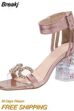 Mid-heel Sandals Women's New Summer Sexy Transparent Crystal Thick Heel Buckle Strap Open-toe Ladies Shoe