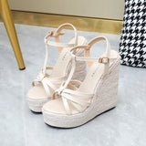 Breakj Shit Woven Twine Belt Women's Shoes Large Size Wedge Platform