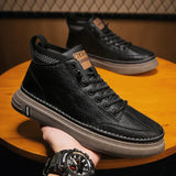 Men's Casual Leather Shoes 2023 New Shoes for Men High-top Black Casual Male Sneakers Platform Ankle Boots Tênis