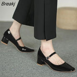 2023 New Women's Mary Janes Shoes High Quality Leather Low Heel Dress Shoes Square Toe Shallow Buckle Strap Women's