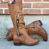 Women Boots Winter Western Punk Boots Winter Warm Shoes Side Zipper Cowboy Boots Ladies