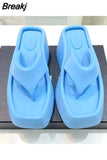 Sole Wedges Flip Flops for Women 2023 Summer Clip Toe Platform Sandals Woman Non Slip Beach Slippers High Heel