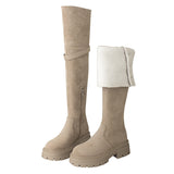Suede Girls In Maillard Knee-Length Boots, A Small One With Thick Soles, A Large Tube Circumference, Thick Legs And Fat Mm Long