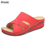 Summer Shoes Woman Outer Wear Non-slip Plus Size Wedge Retro Breathable Hollow Women Slippers Beach Ladies