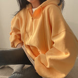 Women Hoodie Harajuku Loose Oversized Solid Color Top Half Zip Up Sweatshirt Female Casual Long Sleeve Pocket Hooded Coats