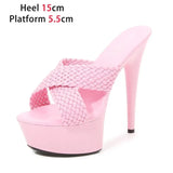 Size Platform High Heels Summer Fashion Outdoor Slippers Women Party Shoes High-Quality T-Runway Weave Sandals Mules