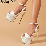 2023 New Summer Extreme High Heels Sexy 17CM Sandals Women Cozy Leather Open Toe Buckle Strap Party Dress Platform
