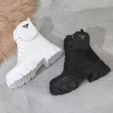 Shoes for Women White Boots New Wedges Female Lace Up Leather Oxford Goth Shoes Motorcycle Ankle Boots Botines