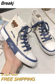 Spring Summer Fashion New Bear Women Canvas Shoes High-top Canvas Shoes Lace Up Casual Sneakers Female Off White