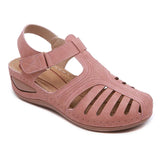 Women's Sandals Large Size Hollowed-Out Slope Heels Round Head Non-Skid Women's