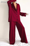 Low Cut Fashion Pajamas Set for Women Loose Casual Long Sleeve Trouser Suits Solid Satin Silk Female Home Fitted Tops
