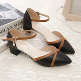 Women Classic Pointed Toe High Quality Black Leather Buckle Strap Square Heel Shoes Lady Office Pumps Sapatos Femininas
