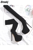 Stretch Fabric Over-the-Knee Boots Shoes Woman 17 CM Thin High Heels Chelsea Riding, Equestrian Nightclub