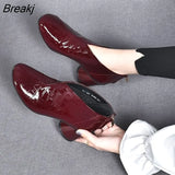 Women's Short Boots Casual Thick Heels Shoe High Heels Round Toe Rear Zipper Leather Boots All-match British Style Women's