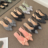Women's Sandals Summer 2023 Pointed Low Heels Bow-knot Sandalias Fashion Baotou Strap Elegant Female Shoes Chaussure