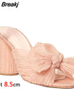 New 2023 Summer Woman Mules Shoes Sandals Super High Heel With Butterfly-knot Sweet Lady Office Shoes Plus Size