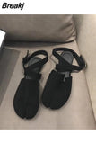 Split Toe Flats Ballerina Flock&nubuck Tabi Ninia Shoes Women Espadrilles Buckle Band Riband Flats Loafers casual