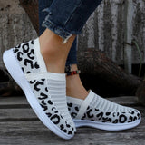 Mesh Slip On Sneakers Women Fashion Leopard Print Casual Shoes Woman Spring Summer Elastic Knit Flats Loafers
