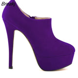 Flock Ultra High Heels Platform Pumps Black Sexy Stiletto Shoes Round Toe Spring Autumn Women's Boots