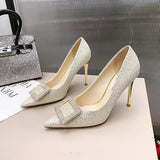 Heels Women Shoes 2023 Spring Pumps Slip On Bling Bling Pointed Wedge Latest Shallow Mouth Sandals Ladies All-Match