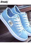 Women Canvas Sneaker Low Top Denim Sneakers Ladies Lace-Up Flat Canvas Trainers Girl Soild Board Shoes Female Sandals Women
