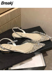 Transparent Sandals 2023 Summer New Baotou Flat Shoes Crystal Low-heeled Women's Shoes Back Strap Sandalias