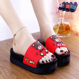 Summer High-heeled Thick Soled Slippers Women's Cute Cartoon Bear Heightening Sandals Shoes Woman Heels Summer Slipper