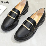And American Fashion Women's Shoes Retro Loafers Small Leather Shoes Metal Decoration Single