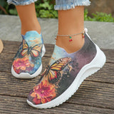 Printed Knitted Flats Women 2024 Summer Lightweight Breathable Mesh Sneakers Woman Slip On Casual Walking Shoes Size