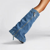 Metal Women's Platform Boots Trend 2024 Zipper Large Size Women's Mid Calf Boots Punk Style Wedges Boots Female Women