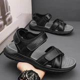 men sandals outdoor Leisure Chunky Bottom Sewing Breathable Hollow Slip-On Genuine Leather Men Business Sandals