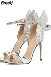 Fashion Three-dimensional Butterfly Stilettos Elegant Buckle Sandals Women Closed Toe Sexy High Heels Sandalias De