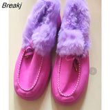 Women Fur Shoes Fashion Bowknot Fluffy Slip-on Snow Boots Autumn Casual Warm Suede Plush Ladies Flat Platform