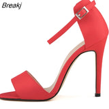 Women NEW Fashion Ankle Strap Sandles Lady High Heels PU Leather Matte Open Toe BUCKLE Office Summer