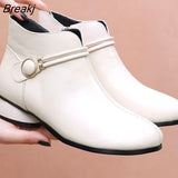Autumn Winter Genuine Leather Low Heels Ankle Boots For Women Warm Boots Side Zipper Soft Comfortable Cow Leather