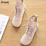 Summer Boots Women Shoes Pink White Sweet Ladies Ankle Boots Casual Woman Summer Shoes High top