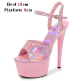 Dance Shoes Women Sexy Show Sandals 15 17 20CM High Heels Bright Color Platform Sandals Girls Shoe for Party Club