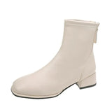 Winter New Fashionable Round Head Leather Outerwear with Back Zipper High Heel for Warm Comfortable Large Size Naked