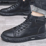 Early Winter Shoes Men Ankle Boots Thick Sole Non-slip High top Fashion Male Footwear Black