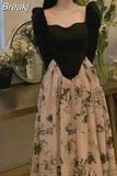 Floral Midi Dress Casual Party Korean Style Dress Woman Slim 2023 Autumn Design Long Sleeve French Elegant Dress