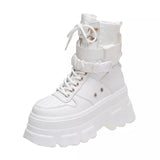 Green Punk Chunky Platform Motorcycle Boots Women Autumn Winter Gothic Shoes Woman Thick Bottom Lace Up Ankle Botas