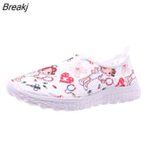 New Fashion Comfort Soft Casual Shoes Mesh Women's Sneakers Sweet Cartoon Slip on Nurse Female Ladies Sports