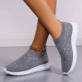 Crystal Flats Shoes for Women Plus Size Breathable Mesh White Sneakers Woman 2023 Autumn Soft Sole ladies Sports
