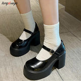 platform heels Gothic Punk Shoes Platforms Mary Jane Shoes Fashion Ladies Uniform Thick Heel Shoes College Lolita