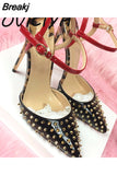slingbacks rivet sandals women shoes summer shoes for women pointed toe 12cm high heels ankle strap LX004