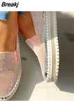 sneakers Women's Shoes 2023 Flats Rhinestone Bling Sewing Platform Loafers luxury Casual Comfortable