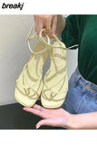 New Summer Women Sandals Fashion Square Toe Flat Heel Ankle Strap Shoes Narrow Band Casual Slides Green Sliver Female