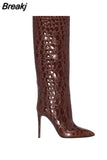Ladies Demonia Boots For Women Stiletto High Heels Botas Femininas Crocodile Print Slip-on Pointed Toe Women's High