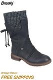 Women's Boots Winter 2023 Side Zipper Snow Boots Lace Up Women Shoes Size 43 Knitting Retro Ankle Boots Botas De
