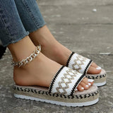 Breakj Round Head Colored Ribbon Thick Bottom Slipper Female One Character Bohemian Sandals